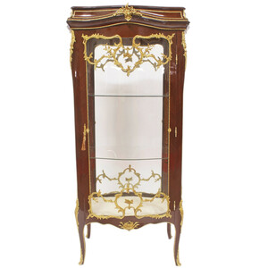 Casa Padrino Barock Glas Vitrine Vitrinenschrank - Barock M�bel - Vitrinenschrank 74 x 63 x H 174 cm - Wohnzimmerschrank Schrank Mahagoni / Gold