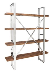 Casa Padrino Luxus Regalschrank Silber / Braun 152 x 35,5 x H. 198 cm - Bcherschrank Wohnzimmerschrank