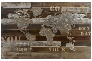 Casa Padrino Luxus Deko Wandbild Weltkarte Mehrfarbig 120 x H. 80 cm - Wanddekoration aus Holz und Metall