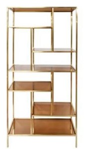Casa Padrino Luxus Regalschrank Gold / Braun 80 x 35 x H. 180 cm - Wohnzimmerschrank - B�cherschrank