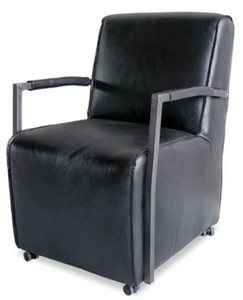 Casa Padrino Luxus Wohnzimmer Bffelleder Sessel mit Rollen Schwarz / Silber 59 x 69 x H. 93 cm - Echtleder Mbel