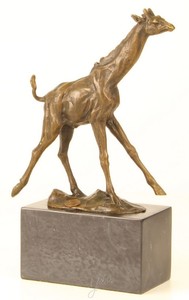 Casa Padrino Luxus Bronze Skulptur Giraffe Bronze / Gold / Grau 18 x 7,4 x H. 25,9 cm - Bronzefigur 