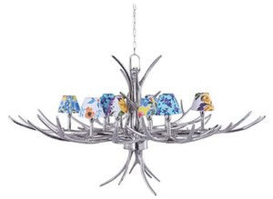 Casa Padrino Luxus Kronleuchter Geweih Silber / Mehrfarbig  163 x H. 87 cm - Luxus M�bel