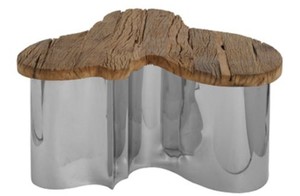 Casa Padrino Designer Couchtisch Naturfarben / Silber 90 x 88 x H. 47 cm - Luxus Wohnzimmermbel