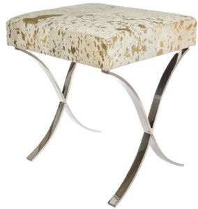 Casa Padrino Designer Kunstfell Hocker Wei / Gold / Silber 40 x 33 x H. 45 cm - Designer Mbel