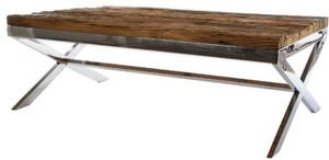 Casa Padrino Luxus Couchtisch Braun / Silber 130 x 80 x H. 45 cm - Wohnzimmertisch mit rustikaler Oberfl�che und zus�tzlicher Glasplatte