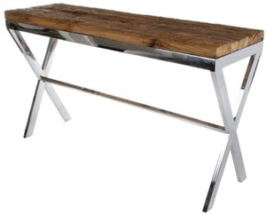 Casa Padrino Luxus Konsole Braun / Silber 140 x 40 x H. 80 cm - Konsolentisch mit rustikaler Oberfl�che und zus�tzlicher Glasplatte