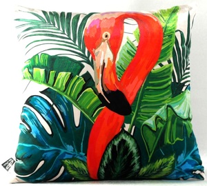 Casa Padrino Wohnzimmer Kissen New Orleans Flamingo Mehrfarbig 45 x 45 cm - Feinster Samtstoff - Luxus Deko Accessoires