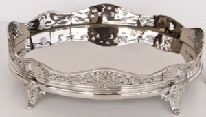 Casa Padrino Luxus Messing Serviertablett Oval Silber 32,5 x 24 x H. 10 cm - Hotel & Restaurant Accessoires