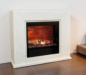 Casa Padrino Luxus Kamin mit LED Kamineinsatz Cremewei� 119,5 x 33,5 x H. 101,5 cm - Luxus Elektrokamin mit Fernbedienung