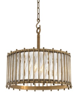 Casa Padrino Luxus H�ngeleuchte Antik Messingfarben  52,5 x H. 52 cm - Runde Messing Pendelleuchte mit handgemachtem Glas