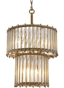 Casa Padrino Luxus H�ngeleuchte Antik Messingfarben  52,5 x H. 83 cm - Runde Messing Pendelleuchte mit handgemachtem Glas