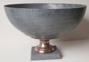 Casa Padrino Luxus Deko Sch�ssel Grau / Kupferfarben  69 x H. 44 cm - Runde Aluminium Sch�ssel mit Sockel