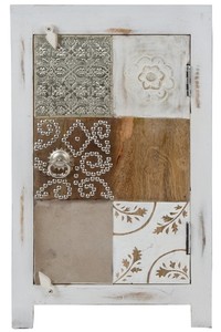 Casa Padrino Landhausstil Shabby Chic Kommode Antik Wei� / Mehrfarbig 40 x 32 x H. 70 cm - Kleiner Landhausstil Schrank mit T�r 