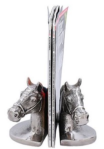 Casa Padrino Luxus Buchsttzen Set Pferdekpfe Silber / Schwarz 17 x 9 x H. 14 cm - Luxus Accessoires