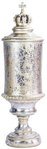 Casa Padrino Barock Vase mit Deckel und dekorativer Krone Antik Silber / Antik Gold  13 x H. 43 cm - Deko Accessoires im Barockstil