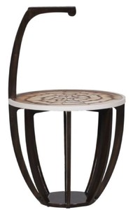 Casa Padrino Luxus Beistelltisch Dunkelbraun / Wei� / Braun  50 x H. 88 cm - Kleiner Getr�nke Tisch mit Tragegriff