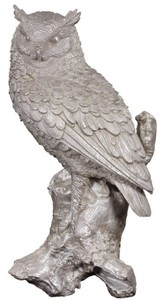 Casa Padrino Luxus Deko Bronzefigur Eule Silber 19 x 15 x H. 36 cm - Versilberte Bronze Skulptur