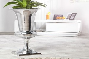 Casa Padrino Designer Aluminium Vase Silber  35 x H. 60 cm - Luxus Blumenvase im Pokal Design