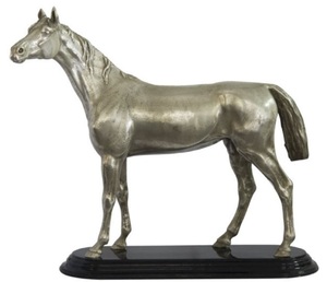 Casa Padrino Luxus Bronze Skulptur Pferd Silber / Schwarz 36 x 13 x H. 32 cm - Versilberte Dekofigur