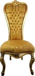 Casa Padrino Barock Thron Stuhl Queen Anne Gold Muster / Gold  - Hochlehnstuhl - Hochlehner