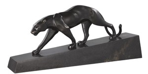 Casa Padrino Luxus Bronzefigur Panther Schwarz / Bronze 64 x 11 x H. 26,5 cm - Elegante Bronze Skulptur auf Marmorsockel