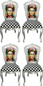 Casa Padrino Luxus Barock Esszimmer Set Madmoisell Silber / Mehrfarbig 55 x 54 x H. 103 cm - 4 handgefertigte Esszimmerst�hle - Barock Esszimmerm�bel