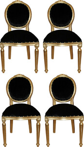Casa Padrino Luxus Barock Esszimmer Set Medaillon Schwarz / Gold 50 x 52 x H. 99 cm - 4 handgefertigte Esszimmerst�hle - Barock Esszimmerm�bel