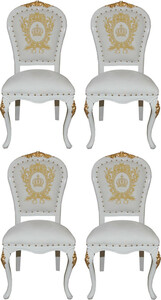 Pomp��s by Casa Padrino Luxus Barock Esszimmerst�hle mit Krone Wei� / Gold - Pomp��se Barock St�hle designed by Harald Gl��ckler - 4 Esszimmerst�hle - Barock Esszimmerm�bel