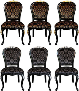 Pomp��s by Casa Padrino Luxus Barock Esszimmer St�hle mit Krone Schwarz / Gold & Schwarz / Silber ( 6 St�hle) Harald Gl��ckler M�bel