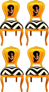 Casa Padrino Luxus Barock Esszimmer Set Schwarz / Wei Streifen / Gelb 55 x 54 x H. 103 cm - 4 handgefertigte Designer Esszimmersthle - Barock Esszimmermbel