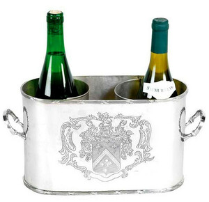 Massiver Luxus Tisch Weinflaschen Halter Weinkhler 2 Weinflaschen Nickel Finish - Casa Padrino Luxury Collection - vernickelt