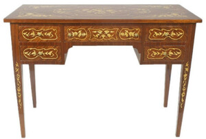 Casa Padrino Barock Schreibtisch Braun / Gold 120 x 60 x H. 80 cm - Handgefertigter Massivholz B�rotisch mit 5 Schubladen - B�ro M�bel im Barockstil