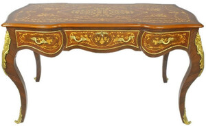 Casa Padrino Barock Schreibtisch Braun / Gold 160 x 70 x H. 80 cm - Handgefertigter Massivholz B�rotisch mit 3 Schubladen und massiven Metallapplikationen - Barock B�ro M�bel