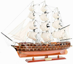 Casa Padrino Luxus Flaggschiff Napoleon mit Massivholz St�nder Braun 104 x 20 x H. 76 cm - Handgefertigt Deko Schiff Holzschiff Segelschiff Kriegsschiff Modellboot Modellschiff