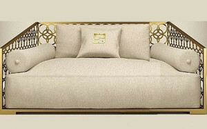 Casa Padrino Luxus 2er Sofa Elfenbeinfarben / Champagner-Gold 250 x 109 cm - Handgefertigtes Sofa mit Kissen - Wohnzimmer Sofa - Garten Sofa - Terrassen Sofa - Hotel M�bel - Luxus Qualit�t