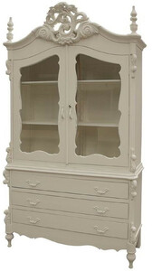 Casa Padrino Luxus Landhausstil K�chenschrank Antik Cremefarben 150 x 60 x H. 255 cm - Handgefertigter Massivholz Schrank mit 2 Glast�ren und 3 Schubladen - Landhausstil K�chen M�bel - Luxus Qualit�t