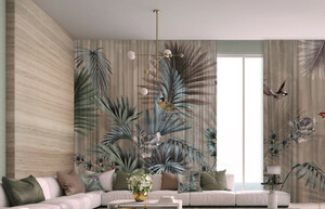 Casa Padrino Luxus Vorhang Set Pflanzen & Vgel Mehrfarbig 250 x H. 290 cm - Bedruckte Leinen & Samt Vorhnge - senvorhnge - Schiebevorhnge - Luxus Kollektion