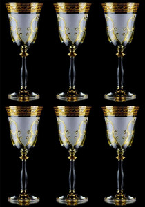 Casa Padrino Luxus Barock Likrglas 6er Set Wei / Gold  5,5 x H. 17 cm - Handgefertigte und handbemalte Likrglser - Hotel & Restaurant Accessoires - Luxus Qualitt