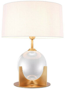 Casa Padrino Luxus Tischleuchte Antik Messingfarben / Wei�  38 x H. 52 cm - Moderne Schreibtischleuchte mit dekorativer Kristallglas Perle - Luxus Qualit�t