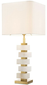 Casa Padrino Luxus Tischleuchte Antik Messing / Alabaster / Wei� 35 x 35 x H. 79,5 cm - Moderne Metall Schreibtischleuchte mit dekorativem Alabaster - Luxus Qualit�t