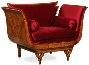 Casa Padrino Luxus Jugendstil Sessel Bordeauxrot / Hellbraun - Wohnzimmer Sessel mit edlem Samtstoff - Barock & Jugendstil Wohnzimmer Mbel