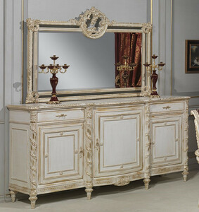Casa Padrino Luxus Barock Mbel Set Sideboard mit Spiegel Wei / Gold - Edler Massivholz Schrank mit Wandspiegel - Hotel Mbel - Schloss Mbel - Luxus Qualitt - Made in Italy