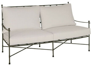 Casa Padrino Luxus Jugendstil Sofa Braun / Wei 162 x 87 x H. 102 cm - Handgeschmiedetes Schmiedeeisen Sofa mit Kissen - Wohnzimmer Sofa - Garten Sofa - Terrassen Sofa - Luxus Qualitt