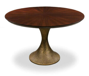 Casa Padrino Luxus Esstisch Braun / Antik Gold  120 x H. 76 cm - Runder K�chentisch mit edler Eichenfurnier Tischplatte und Tischbein in geh�mmerter Optik - Luxus Esszimmmer M�bel