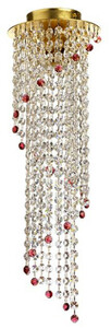 Casa Padrino Luxus LED Deckenleuchte Gold / Rot  17 x H. 55 cm - Runde Deckenleuchte mit edlem Swarovski Kristallglas - Luxus Kollektion