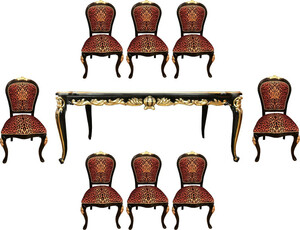 Pomp��s by Casa Padrino Barock Luxus Esszimmer Set - Pomp��ser Barock Esstisch mit Glasplatte und 8 St�hlen mit Glitzersteinen designed by Harald Gl��ckler - Esszimmer M�bel im Barockstil