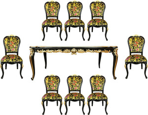 Pomp��s by Casa Padrino Barock Luxus Esszimmer Set Butterflies & Flowers - Pomp��ser Barock Esstisch mit Glasplatte und 8 St�hlen designed by Harald Gl��ckler - Barock Esszimmer M�bel