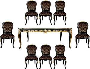 Pomp��s by Casa Padrino Barock Luxus Esszimmer Set Krone - Pomp��ser Barock Esstisch mit Glasplatte und 8 St�hlen designed by Harald Gl��ckler - Esszimmer M�bel im Barockstil