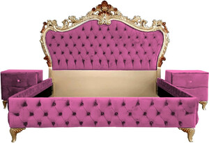 Casa Padrino Barock Schlafzimmer Set - Verschiedene Farben - 1 Doppelbett mit Kopfteil & 2 Nachtkommoden - Schlafzimmer M�bel im Barockstil - Edel & Prunkvoll